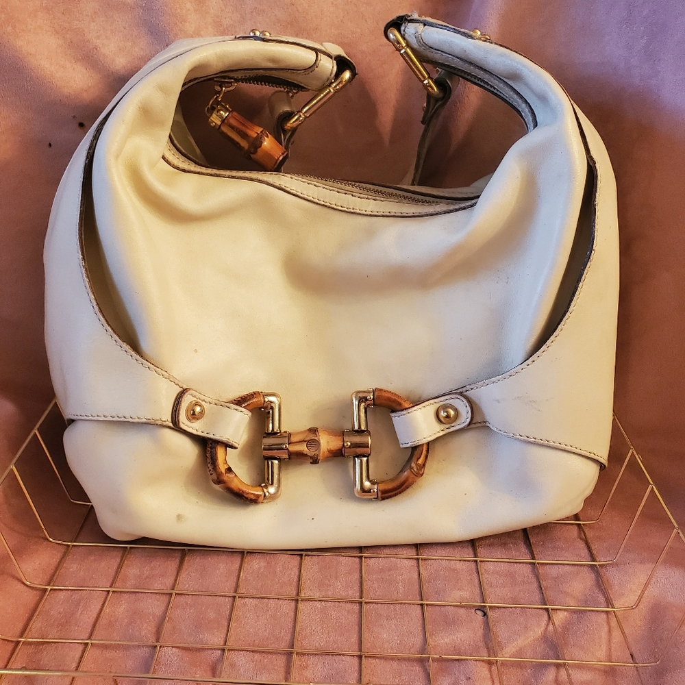 Gucci cream with gold horsebite hardware  Hobo bag